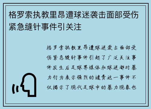 格罗索执教里昂遭球迷袭击面部受伤紧急缝针事件引关注