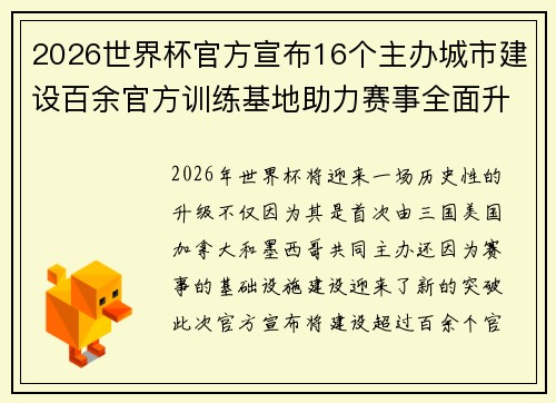 2026世界杯官方宣布16个主办城市建设百余官方训练基地助力赛事全面升级 ⚽ 2026世界杯官方宣布16个主办城市建设百余官方训练基地助力赛事全面升级 ⚽